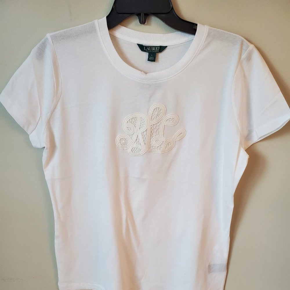 LAUREN RALPH LAUREN EMBROIDERED MONOGRAM T- SHIRT